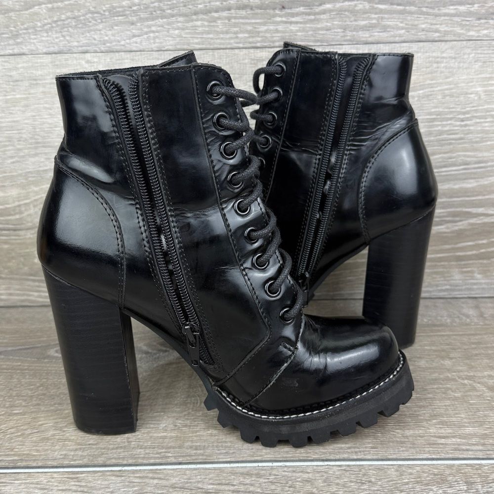 Jeffrey Campbell Black Lace-Up Platform Ankle Boots - Picture 11 of 12